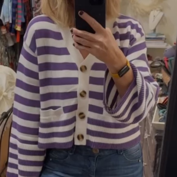 Striped Purple and White Sweater - Picture 4 of 14